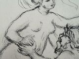 drawing of a woman holding a horse in her arms