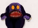 une image représentant un monstre de dessin animé avec une grande bouche et des dents acérées
