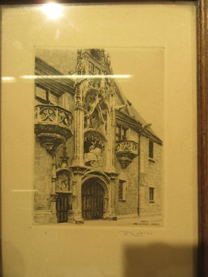 une photo d'un dessin représentant un bâtiment, dans un cadre