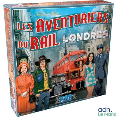 un jeu de société sur lequel figurent des personnages et un bus