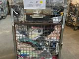 a cart with a lot of items in it in a warehouse