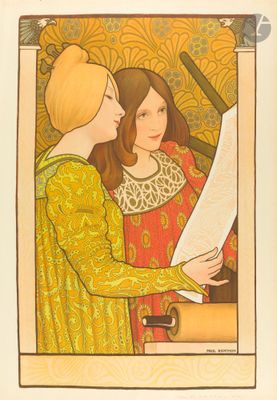 une image représentant un tableau où l'on voit deux femmes regardant une feuille de papier