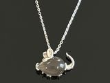 silver plated necklace with a gray stone elephant on a silver chain