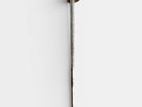 an old sword with a wooden handle on a white background