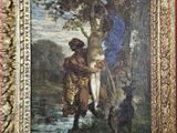 un vieux tableau représentant un homme à cheval à côté d'un autre homme à cheval