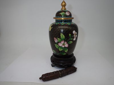 ASIE pot couvert en cloisonné avec socle 18 cm , on joint 1 porte aigu - Photo 1