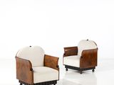 paire de fauteuils Art déco en noyer et cuir blanc, Italie, années 1950