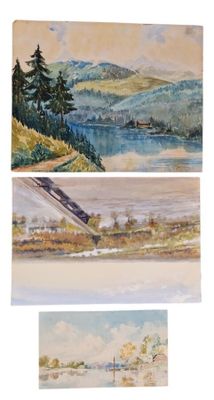 Ensemble de 3 oeuvres comprenant : STADELAMNN, "Vue du lac T…