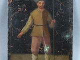 un vieux tableau représentant un homme tenant une épée à la main