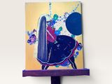 tableau représentant une femme assise sur un tabouret, un ballon à la main
