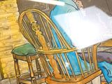 un tableau représentant un homme assis dans un fauteuil à bascule en train de lire un livre