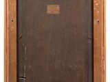 a painting of a wooden frame with a label on it