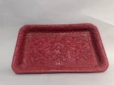 chinese red glazed rectangular tray with dragon design