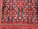 an oriental rug with red and blue colors on a black ground