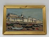 une image d'une peinture de bateaux dans un port