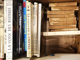 de nombreux livres qui se trouvent dans une boîte posée sur une étagère