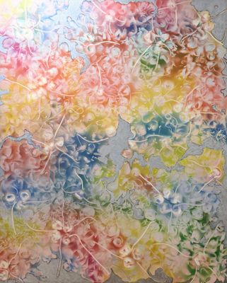 a painting of a bunch of flowers on the wall