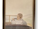 tableau représentant un homme assis dans une voiture, regardant par la fenêtre