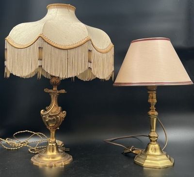 pair of antique brass table lamps with fringe lampshads and lampshads