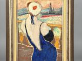une image d'un tableau représentant une femme en robe bleue