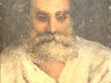 un vieux tableau représentant un homme barbu vêtu d'une robe blanche