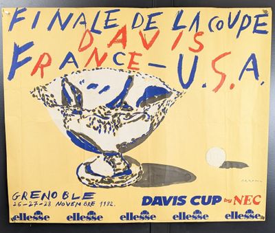 painting of a bowl of ice cream on a yellow background with a blue and white design