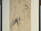 drawing of a nude woman sitting on a chair in a black frame
