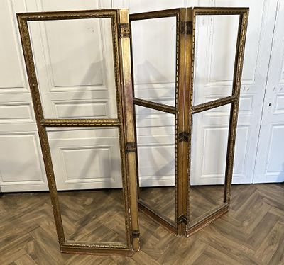 paire de portes-paravents anciennes en bois peintes en doré