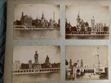 several old black and white photos of a building with a clock tower