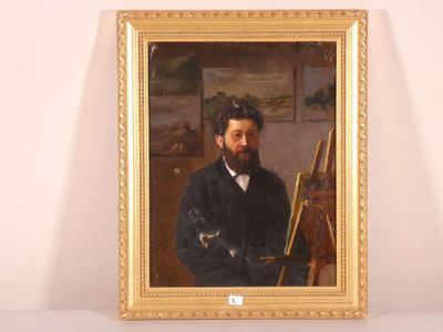 painting of a man with a beard and a bow tie in a gold frame