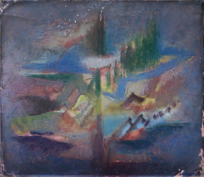 une image représentant une peinture d'une église située sur une colline près d'un plan d'eau