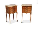 pair of louis xv style bedside tables with marble top