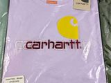 a purple carhartt t - shirt with a yellow carhartt logo on it