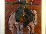 tableau représentant un homme à cheval, avec un chien devant lui