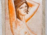 une image représentant un tableau d'une femme nue, les bras derrière la tête