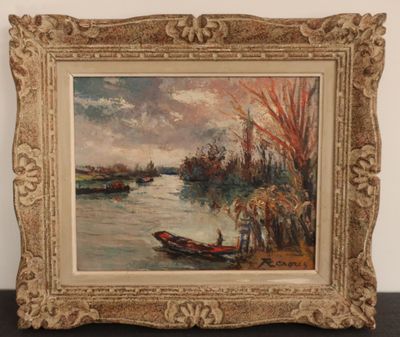 an image of a painting of a boat on the water