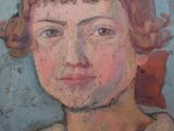 painting of a young girl with red hair in a brown dress