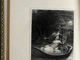 an old book with a picture of a woman in a boat