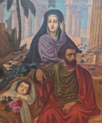 une image représentant un tableau où figurent un homme et une femme avec un bébé