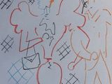 un dessin représentant un homme et une femme marchant ensemble