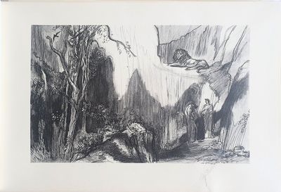 un dessin en noir et blanc représentant un homme dans une grotte