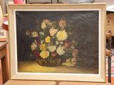 une peinture de fleurs dans un vase sur une table
