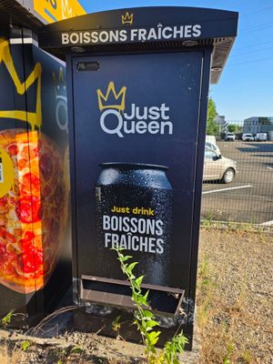 une boîte sur laquelle est représentée une pizza, à côté d'une poubelle