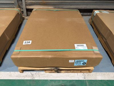 several boxes are stacked on a pallet in a warehouse