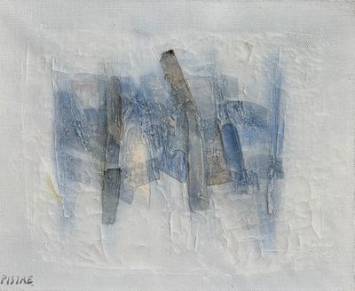 une image représentant un tableau sur lequel on voit un morceau de papier recouvert de peinture bleue