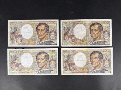 quatre types différents de billets de banque sur lesquels figurent des portraits d'hommes