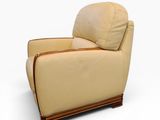 an image of a beige leather chair with a wooden frame