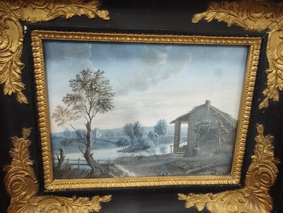 ECOLE FLAMANDE début XVIIIè " Ferme, rivière et châeau en ru…