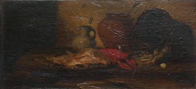 painting of a still life of fruit and vegetables on a table