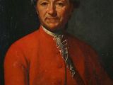 a painting of a man in a red coat holding a cane
